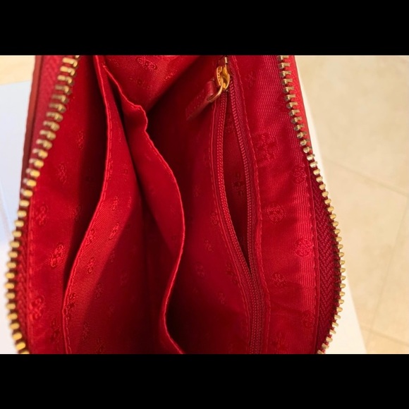 Tory Burch Britten Large Zip Leather pouch wristlet, Redstone color - Picture 7 of 10